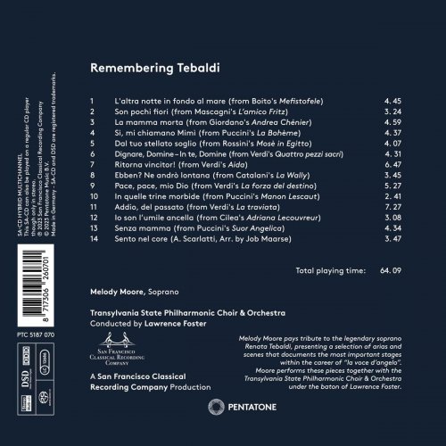 Melody Moore, Transylvania State Philharmonic Choir & Orchestra, Lawrence Foster - Remembering Tebaldi (2023) [Hi-Res] [Dolby Atmos]