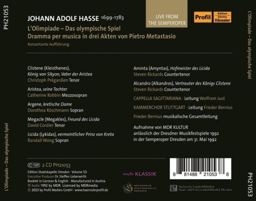 Cappella Sagittariana Dresden, David Cordier, Frieder Bernius, Christoph Prégardien - Hasse: L`Olimpiade (2023) [Hi-Res]