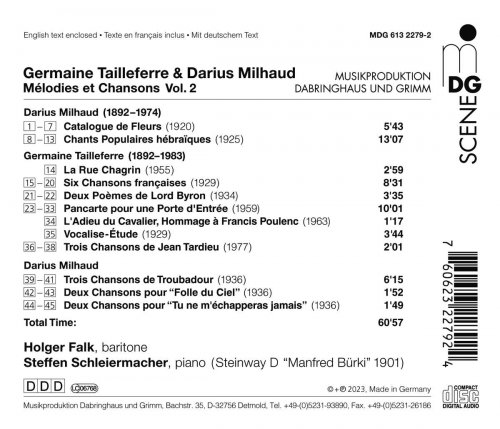 Holger Falk, Steffen Schleiermacher - Tailleferre & Milhaud: Mélodies & Chansons (2023) [Hi-Res]