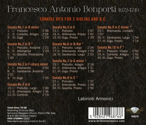 Labirinti Armonici - Bonporti: Sonatas, Op. 6 for 2 Violins and B.C. (2023) [Hi-Res]