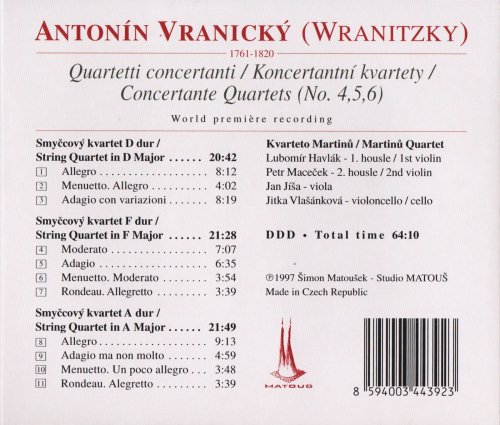Martinu Quartet - Vranický: Concertante Quartets 4, 5, 6 (1997) CD-Rip