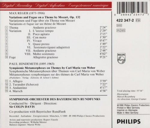 Symphonie-Orchester des Bayerischen Rundfunks, Sir Colin Davis - Reger: Variations and Fugue / Hindemith: Symphonic Metamorphoses (1990) CD-Rip