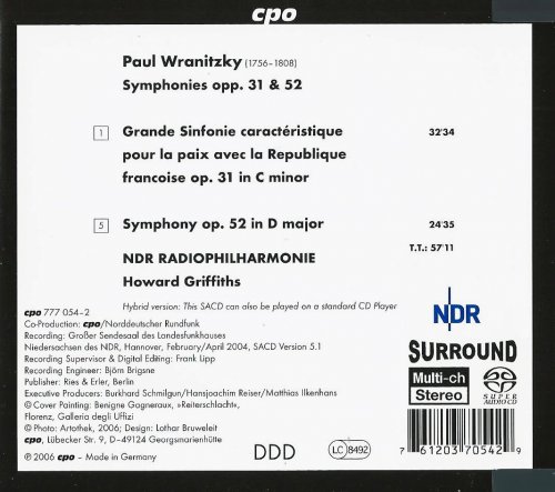 NDR Radiophilarmonie, Howard Griffiths - Paul Wranitzky: Symphonies opp. 31 & 52 (2006) CD-Rip