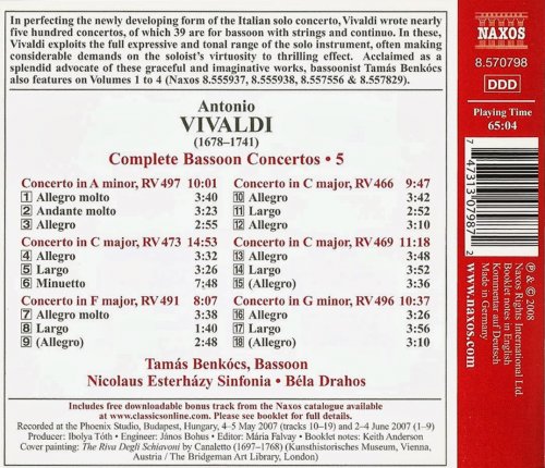 Tamás Benkócs, Nicolaus Esterházy Sinfonia, Béla Drahos - Vivaldi: Bassoon Concertos, Vol. 5 (2008) CD-Rip
