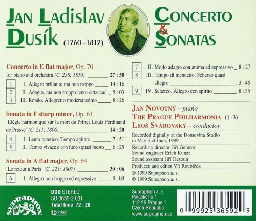 Jan Novotný, The Prague Philharmonia, Leoš Svárovský - Dussek: Piano Concerto, Piano Sonatas (1999) CD-Rip