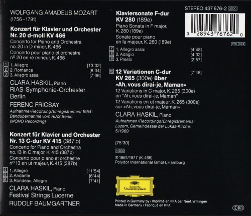 Clara Haskil - Mozart: Piano Concertos Nos. 20 & 13, Sonata KV 280 (1993) CD-Rip