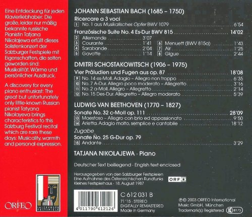 Tatiana Nikolayeva - Bach, Shostakovich, Beethoven: Piano Works (2003) CD-Rip