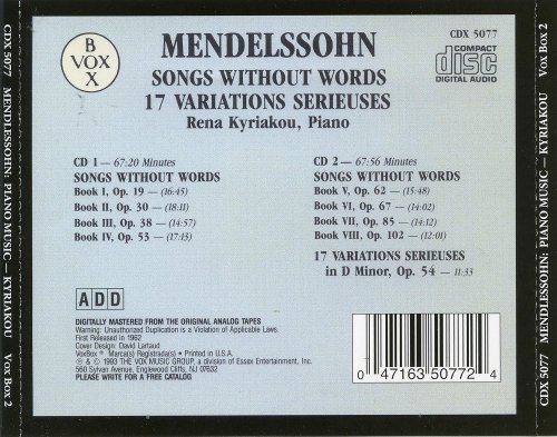 Rena Kyriakou - Mendelssohn: Songs Without Words, 17 Variations Serieuses (1993)