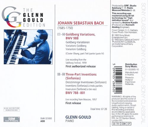 Glenn Gould - live in Salzburg & Moscow - J.S. Bach: Goldberg Variations, Three-Part Inventions (1993) CD-Rip