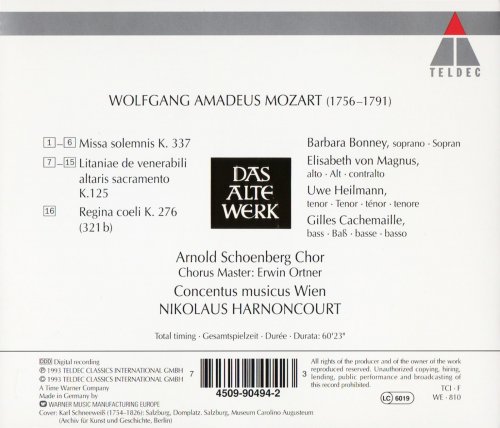 Concentus musicus Wien, Nikolaus Harnoncourt - Mozart: Missa solemnis K.337, Litaniae de venerabili altaris sacramento (1993) CD-Rip