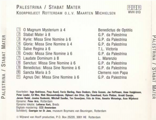 Koorproject Rotterdam, Maarten Michielsen - Palestrina: Stabat Mater (1990)