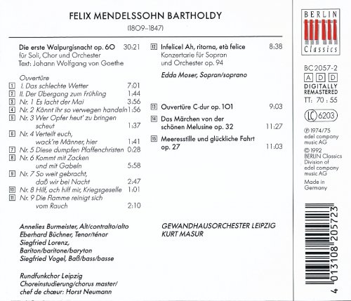 Gewandhausorchester Leipzig, Kurt Masur - Mendelssohn: Die erste Walpurgisnacht (1992) CD-Rip