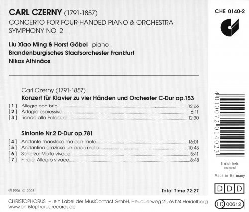 Brandenburgisches Staatsorchester Frankfurt, Nikos Athinaïkos - Czerny: Concerto For Four-Handed Piano & Orchestra, Symphony No. 2 (2008) CD-Rip