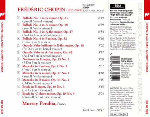 Murray Perahia - Chopin: 4 Ballades, Valses, Nocturne, Mazurkas, Etudes (1994) CD-Rip