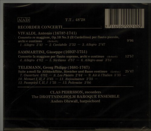 Clas Pehrsson, The Drottningholm Baroque Ensemble, Anders Öhrwall - Vivaldi, Sammartini, Telemann: Recorder Concerti (1986)