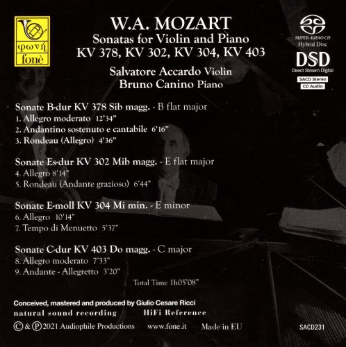 Salvatore Accardo - Mozart: Sonatas for Violin and Piano KV 378, KV 302, KV 304, KV 403 (2021) [SACD]