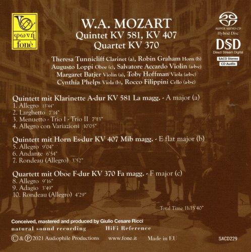 Salvatore Accardo - Mozart: Quintet  KV 581, KV 407, Quartet KV 370 (2021) [SACD]