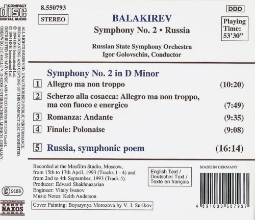Igor Golovschin, Russian State Symphony Orchestra - Balakirev: Symphony No. 2, Russia (1994) CD-Rip