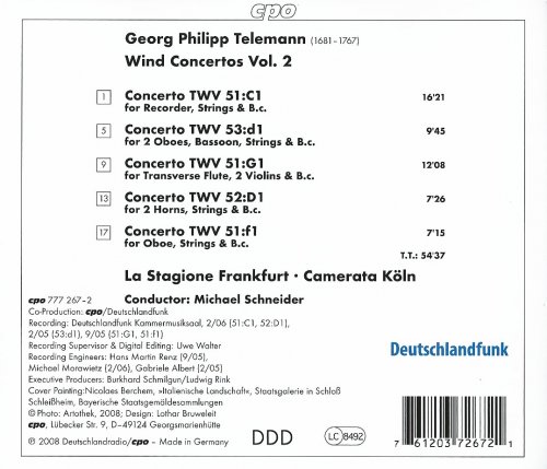 Camerata Köln, La Stagione Frankfurt, Michael Schneider - Telemann: Wind Concertos Vol. 2 (2008) CD-Rip