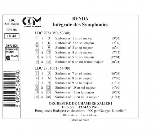 Orchestre de Chambre Salieri, Tamás Pál - Benda: Complete Symphonies (1996) CD-Rip