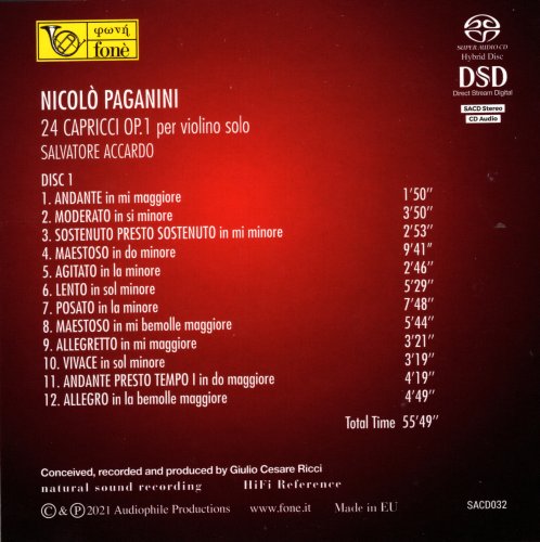 Salvatore Accardo - Paganini: 24 Capricci for Violin Solo Op. 1 (2021) [SACD]