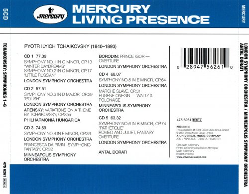 Antal Dorati - Tchaikovsky: Symphonies 1-6 / Romeo and Juliet / Francesca da Rimini / Eugene Onegin / Slavonic March (2004) [5CD Box Set]