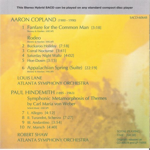 Louis Lane, Robert Shaw - Copland: Fanfare, Rodeo / Hindemith: Symphonic Metamorphosis (2004) [SACD]
