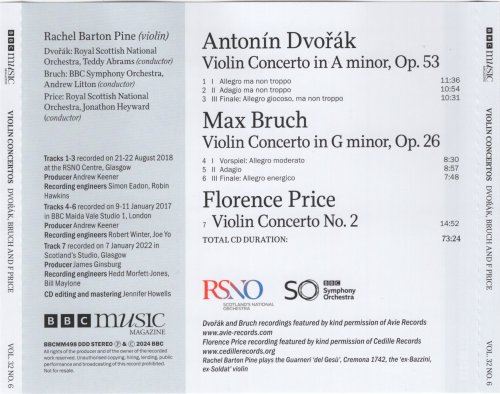 Rachel Barton Pine - Dvorak, Bruch, Price: Violin Concerto (2024) [BBC Music Magazine]