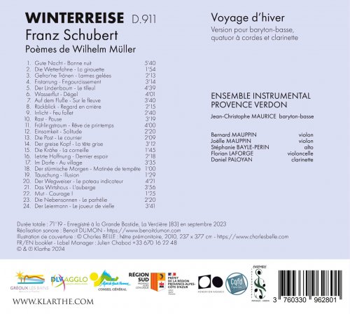 Jean-Christophe Maurice, Ensemble Instrumental Provence Verdon - Winterreise - voyage d'hiver (Version pour baryton-basse, quatuor à cordes et clarinette) (2024) [Hi-Res]