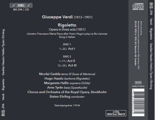 Nicolai Gedda, Hugo Hasslo, Margareta Hallin, Arne Tyrén, Chorus and Orchestra of the Royal Opera, Stockholm, Sixten Ehrling - Verdi: Rigoletto (1993)