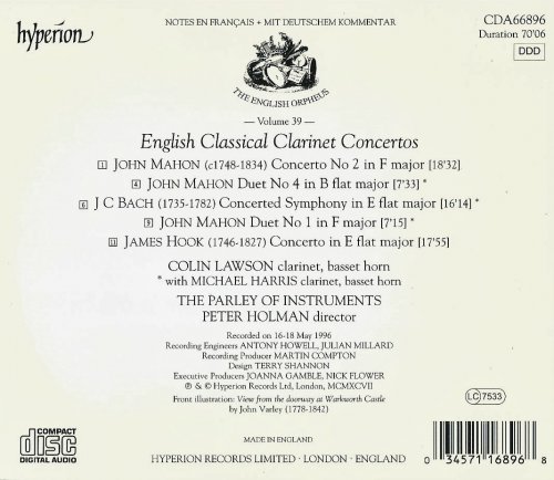 Colin Lawson, Michael Harris, Peter Holman - Hook: Clarinet Concerto, J.C. Bach: Concerted Symphony, Mahon: Clarinet Concerto No. 2 (1997) CD-Rip