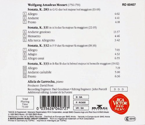 Alicia de Larrocha - Mozart: Piano Sonatas K.283, 331, 332, 333 (1990)
