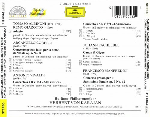 Herbert Von Karajan - Albinoni, Corelli, Vivaldi, Pachelbel, Manfredini (1970-1972) [1986]