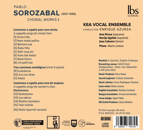 Kea Vocal Ensemble, Enrique Azurza - Pablo Sorozábal Choral Works I (2024) [Hi-Res]