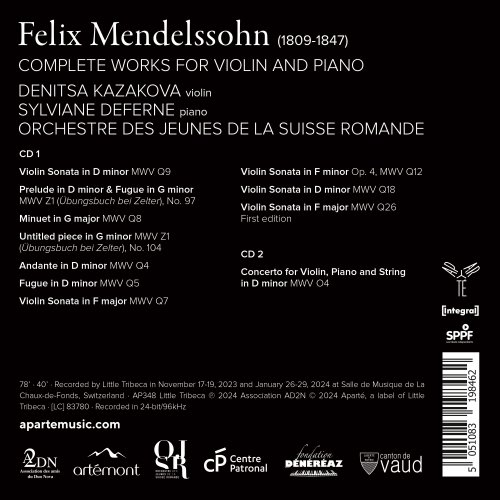 Denitsa Kazakova, Sylviane Deferne, Orchestre des Jeunes de la Suisse romande - Mendelssohn: Complete Works for Violin and Piano (2024) [Hi-Res]