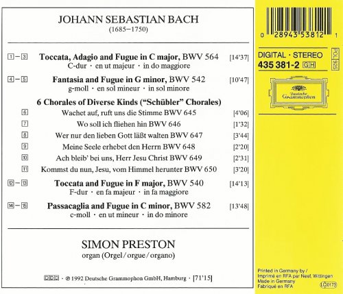 Simon Preston - Bach: Schübler Chorales, Passacaglia & Fugue (1992) CD-Rip