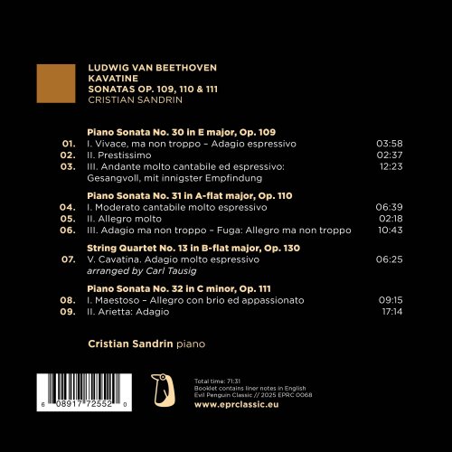 Cristian Sandrin - Beethoven: Kavatine - Sonatas Op. 109, Op. 110, Op. 111 (2025) [Hi-Res] [Dolby Atmos]