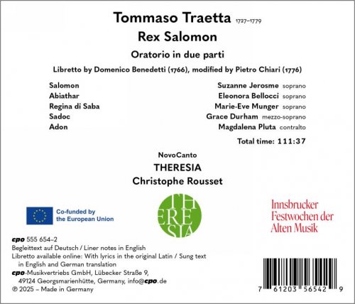 Suzanne Jerosme, Eleonora Bellocci, Marie-Eve Munger, Grace Durham, Magdalena Pluta, Novo Canto, Theresia Orchestra, Christophe Rousset - Tommaso Traetta: Rex Salomon (2025) [Hi-Res]
