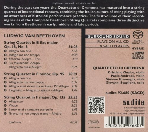 Quartetto di Cremona - Beethoven: Complete String Quartets, Vol. 1 (2013) [SACD]