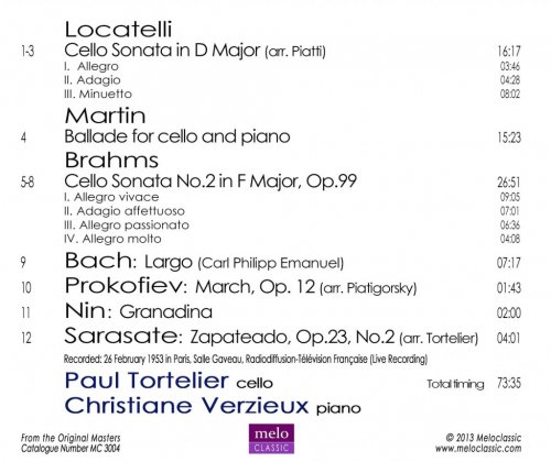 Paul Tortelier - The legendary Paris Recital 1953 (2014)