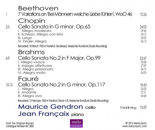 Maurice Gendron - Plays Beethoven, Chopin, Brahms and Fauré (2014)