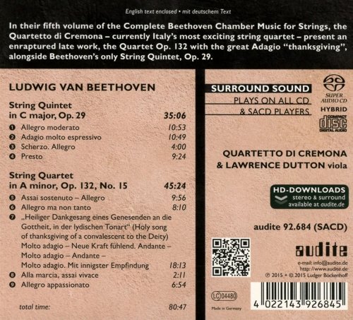 Quartetto di Cremona - Beethoven: Complete String Quartets, Vol. 5 (2015) [SACD]
