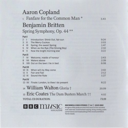 BBC Scottish Symphony Orchestra, Michael Sanderling - Britten: Spring Symphony / Walton: Gloria / Coates: Dambusters March - BBC Music Magazine May 2025 vol.33 no.8 (2025)