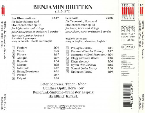 Peter Schreier, Günter Opitz, Rundfunk-Sinfonie-Orchester Leipzig, Herbert Kegel - Britten: Les Illuminations / Serenade (1995)