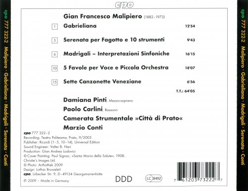 Damiana Pinti, Paolo Carlini, Camerata Strumentale Città Di Prato, Marzio Conti - Malipiero: Gabrieliana / Serenata / Madrigali / Favole / Canzonette (2009)