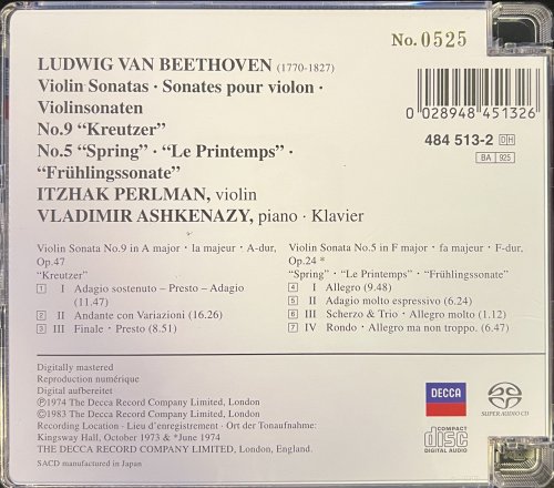 Itzhak Perlman, Vladimir Ashkenazy - Beethoven: Violin Sonatas Nos. 5 & 9 (1973, 1974) [2022 SACD]