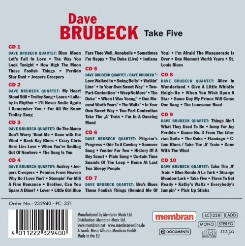 Dave Brubeck Quartet - Dave Brubeck: Take Five (Studio and Live-Recordings) (Box-Set 10CDs) (2012)