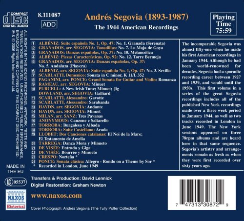 Andres Segovia - Great Guitarists: Segovia vol.1 - The 1944 American Recordings (2006)