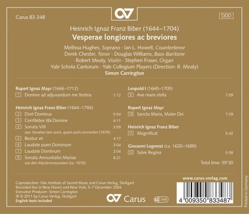 Simon Carrington, Yale Collegium Players, Yale Schola Cantorum - Heinrich Ignaz Franz Biber: Vesperae longiores ac breviores (2011)