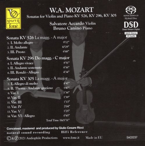 Salvatore Accardo - Mozart: Sonatas for Violin and Piano KV 526, KV 296, KV 305 (2021) [SACD]